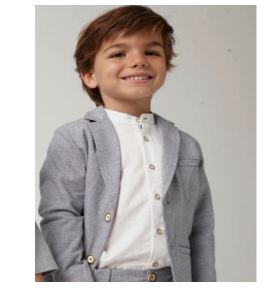 Chemise pour garçon en lin/coton, couleur blanche, col Mao