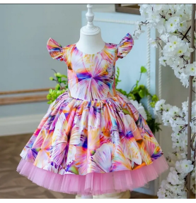 Robe de cérémonie fille avec bandeau assorti - Robe rose fleurie