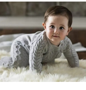 Ensemble chaud combinaison bébé + bonnet en tricot Gris