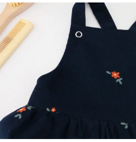 Robe en velours jersey  milleraies bleu marine à fleurs Oeko-Tex