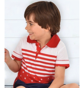 Polo rayé rouge garçon en coton