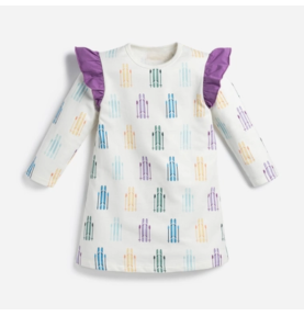 Robe molletonnée manches longues à double volants en coton biologique