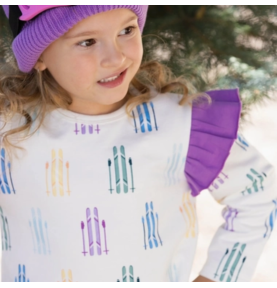 Robe molletonnée manches longues à double volants en coton biologique